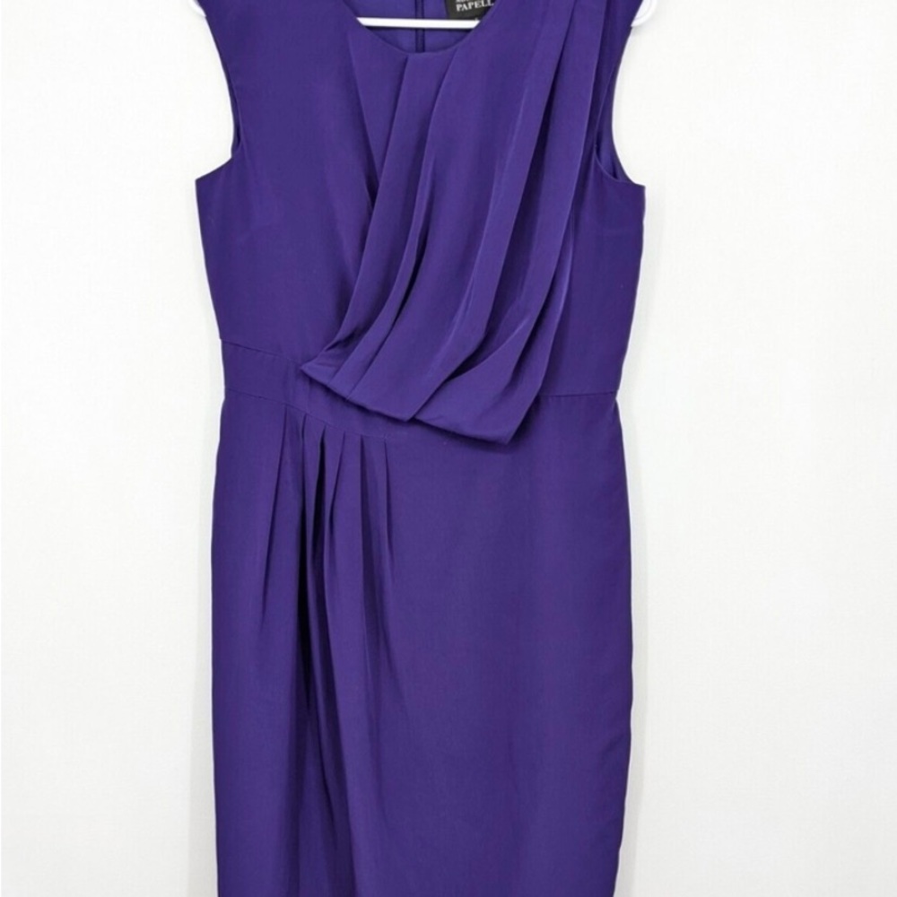 Adrianna Papell Drape Neck Sheath Dress 6  Beetroot Purple Ruched Evening Wear
